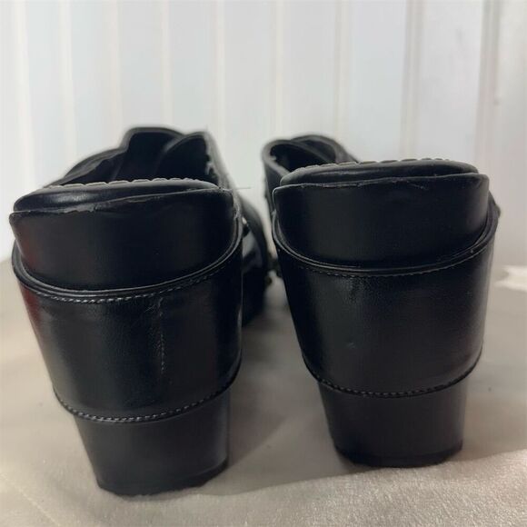 Harley-Davidson Black Wedge Slide Sandals 8.5M Studded Buckle Platform Biker Y2K - Picture 6 of 10